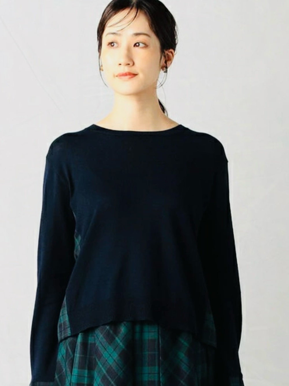 ANN TAYLOR LOFT, 2-1 Sweater with Woven Shirttail hem in Navy Blue, Sz S, NWT
